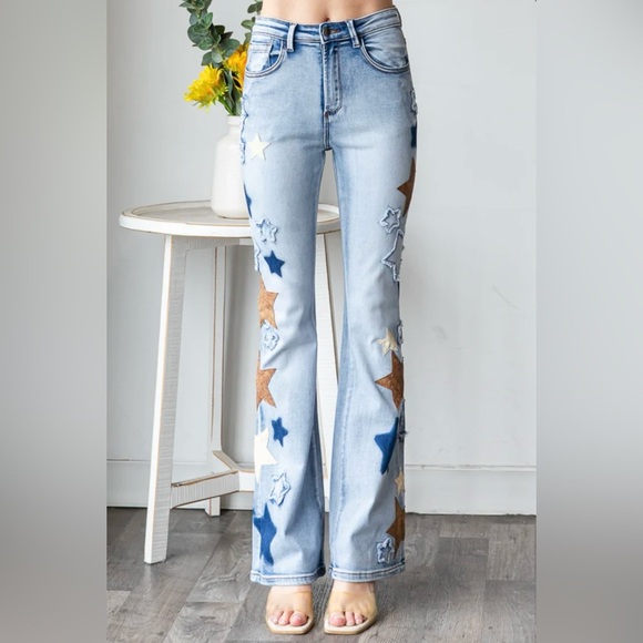 Oli & Hali -WASHED STAR PACTHWORK DENIM JEANS - Picture 5 of 7